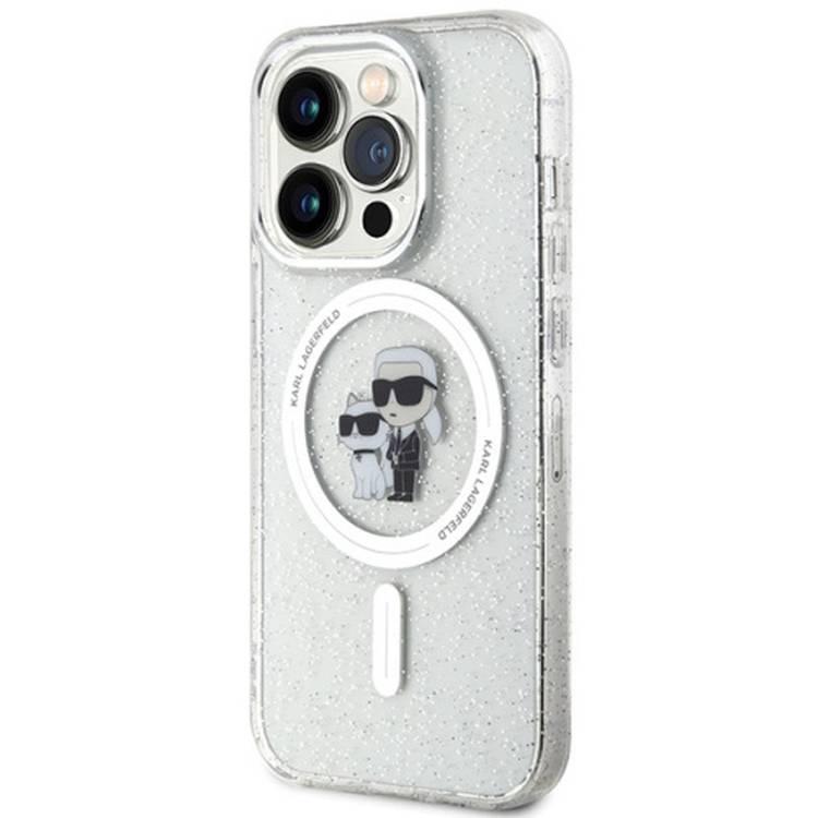 Karl Lagerfeld Magsafe IML with Karl & Choupette Heads Glitter Case - Clear - iPhone 15 Pro Max