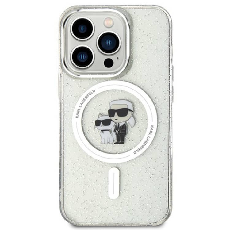 Karl Lagerfeld Magsafe IML with Karl & Choupette Heads Glitter Case - Clear - iPhone 15 Pro Max