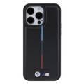 BMW M PU Leather Case with Quilted Tricolor Pattern for iPhone 15 Pro - Black