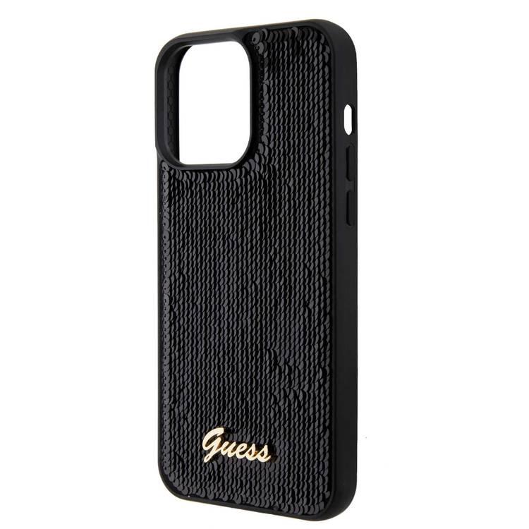 Guess Sequin Script Case with Guess Metal Logo - Black - iPhone 15 Pro Max