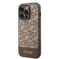 Guess Magsafe Leather Case with Gcube Stripe Pattern - Brown - iPhone 15 Pro Max