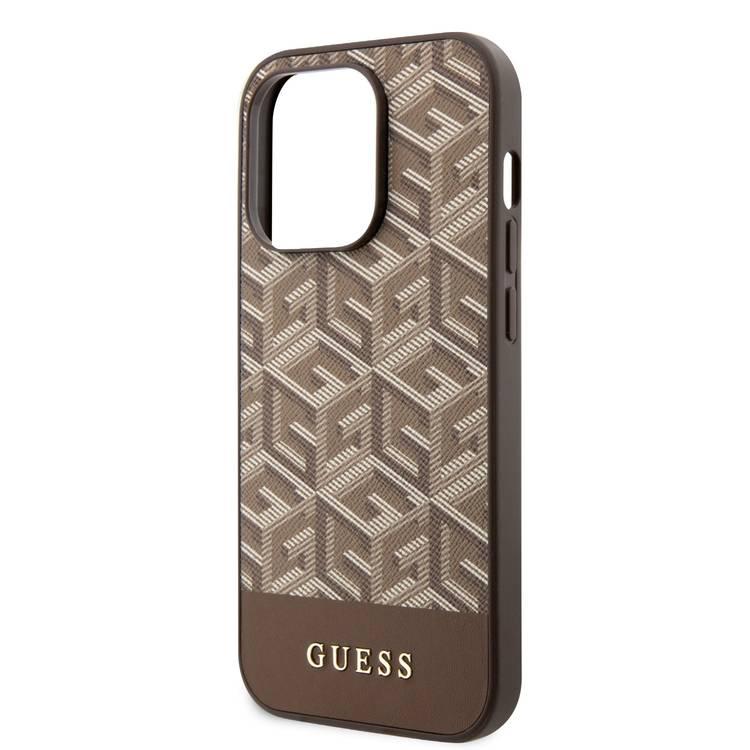 Guess Magsafe Leather Case with Gcube Stripe Pattern - Brown - iPhone 15 Pro Max