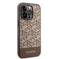 Guess Magsafe Leather Case with Gcube Stripe Pattern - Brown - iPhone 15 Pro Max