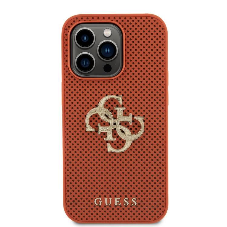 Guess Perforated PU Leather Case with 4G Glitter  - Orange - iPhone 15 Pro Max