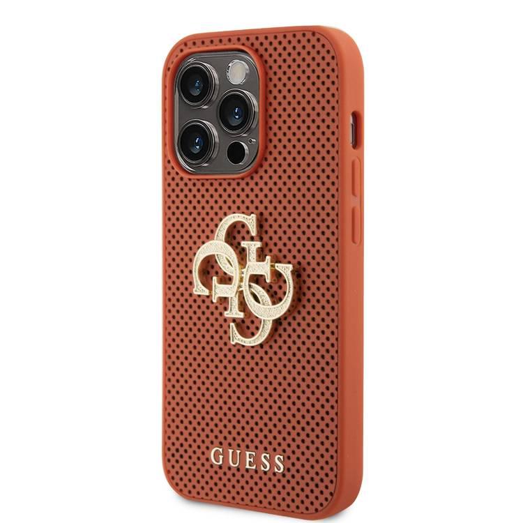 Guess Perforated PU Leather Case with 4G Glitter  - Orange - iPhone 15 Pro Max