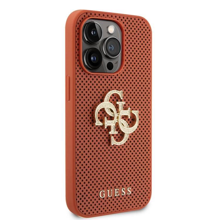 Guess Perforated PU Leather Case with 4G Glitter  - Orange - iPhone 15 Pro Max