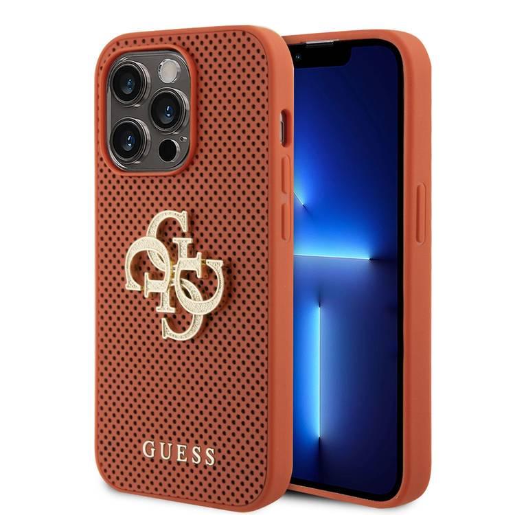 Guess Perforated PU Leather Case with 4G Glitter  - Orange - iPhone 15 Pro Max