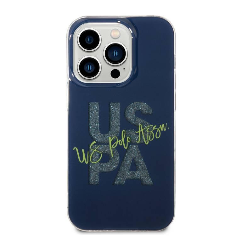 U.S.Polo Assn. IML Glitter Script Hard Case for iPhone 15 Pro - Navy