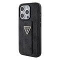 Guess Gripstand PU Leather Case with 4G Triangle Strass Pattern - Black - iPhone 15 Pro