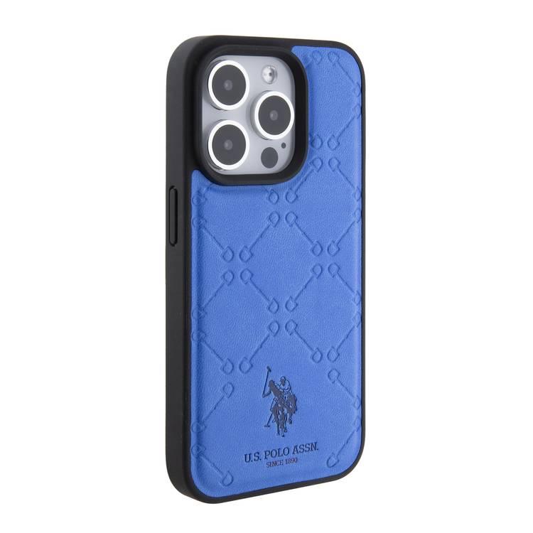 U.S.Polo Assn. PU Leather HS Pattern Case for iPhone 15 Series - Blue - iPhone 15 Pro Max