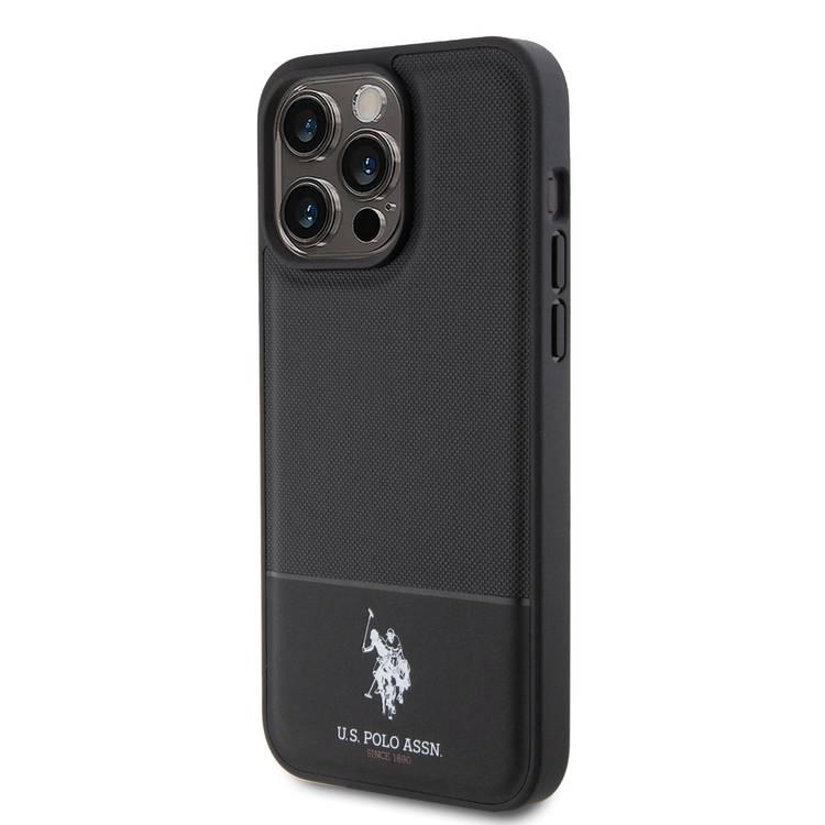 U.S.Polo Assn. PU Leather Mesh Pattern DH Case for iPhone 15 Series - Black - iPhone 15 Pro Max