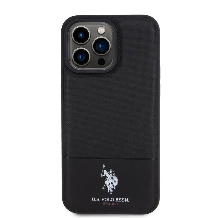 U.S.Polo Assn. PU Leather Mesh Pattern DH Case for iPhone 15 Pro Max - Black - أسود - iPhone 15 Pro Max