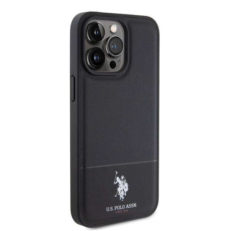 U.S.Polo Assn. PU Leather Mesh Pattern DH Case for iPhone 15 Pro Max - Black - أسود - iPhone 15 Pro Max