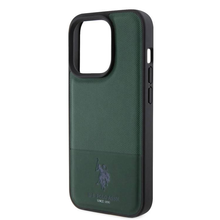 U.S.Polo Assn. PU Leather Mesh Pattern DH Case for iPhone 15 Series - Green - iPhone 15 Pro