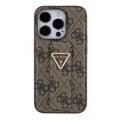 Guess Gripstand PU Leather Case with 4G Triangle Strass Pattern - Brown - iPhone 15 Pro Max