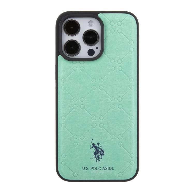 U.S.Polo Assn. PU Leather HS Pattern Case for iPhone 15 Pro Max - Black - أخضر - iPhone 15 Pro