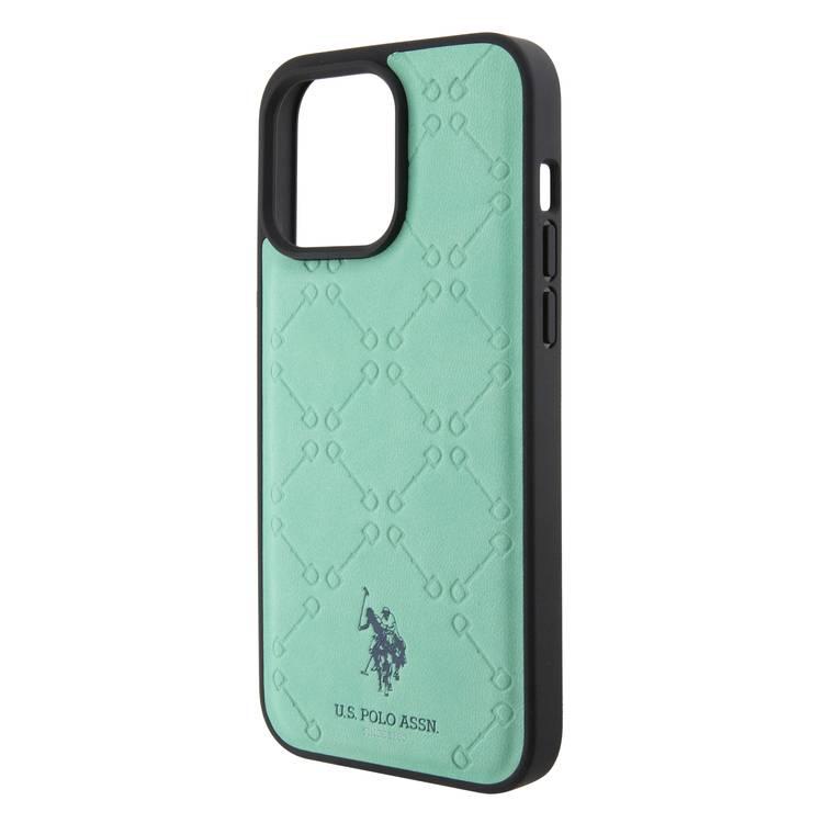 U.S.Polo Assn. PU Leather HS Pattern Case for iPhone 15 Pro Max - Black - أخضر - iPhone 15 Pro