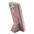 Guess Gripstand Saffiano Case with 4G Strass Metal Logo - Pink - iPhone 15 Pro Max