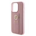 Guess Gripstand Saffiano Case with 4G Strass Metal Logo - Pink - iPhone 15 Pro Max