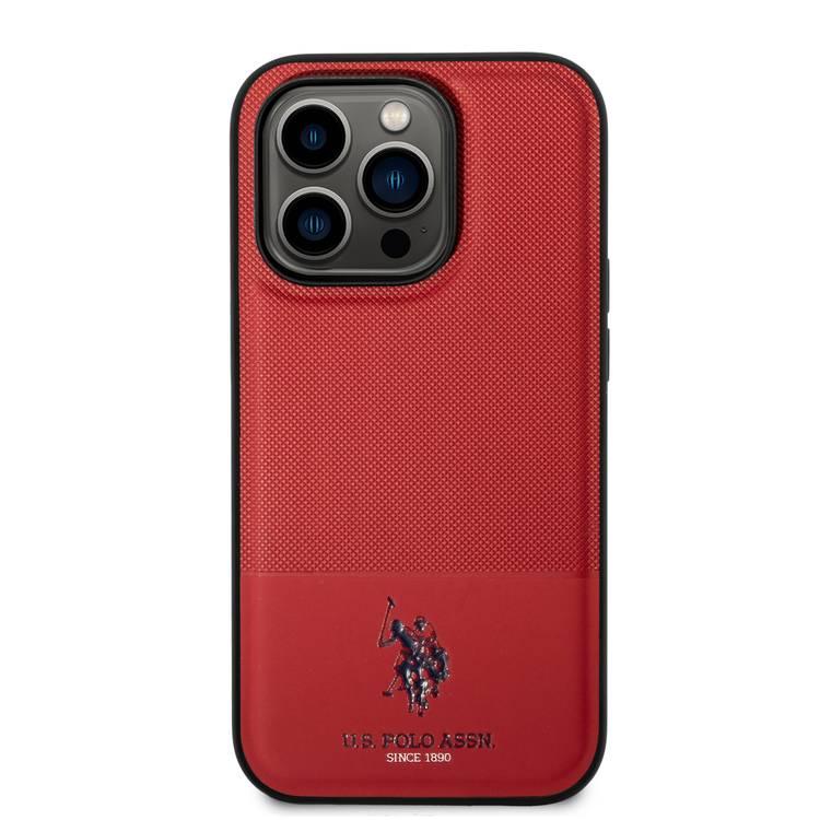 U.S.Polo Assn. PU Leather Mesh Pattern DH Case for iPhone 15 Pro Max - Black - أحمر - iPhone 15 Pro