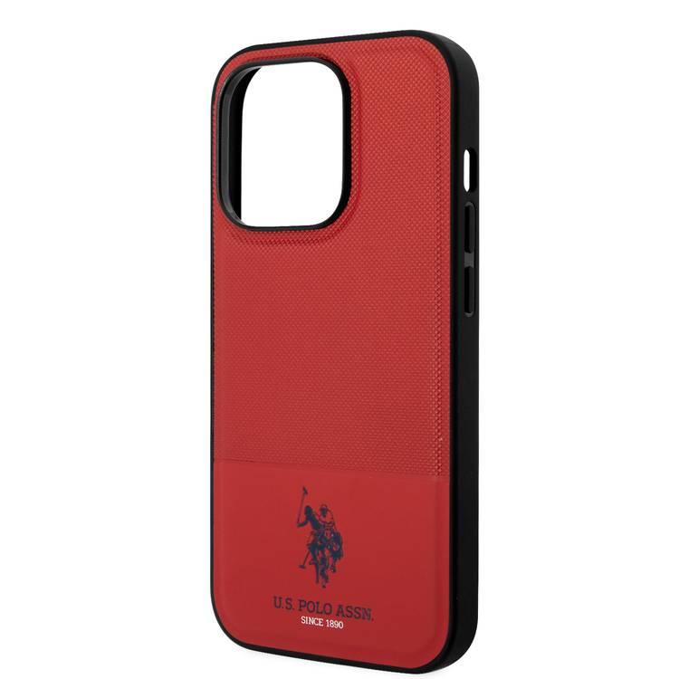 U.S.Polo Assn. PU Leather Mesh Pattern DH Case for iPhone 15 Series - Red - iPhone 15 Pro