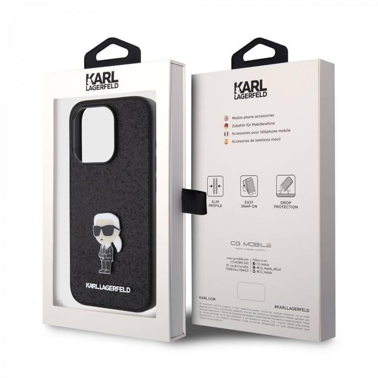 Karl Lagerfeld Fixed Glitter Case with Ikonik Logo Metal Pin - Black - iPhone 15 Pro