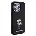 حافظة Karl Lagerfeld اللامعة الثابتة مع دبوس معدني يحمل شعار Ikonik - أسود - iPhone 15 Pro