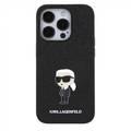 حافظة Karl Lagerfeld اللامعة الثابتة مع دبوس معدني يحمل شعار Ikonik - أسود - iPhone 15 Pro