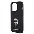 حافظة Karl Lagerfeld اللامعة الثابتة مع دبوس معدني يحمل شعار Ikonik - أسود - iPhone 15 Pro