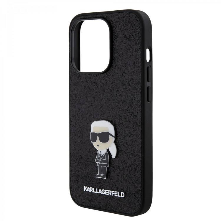 Karl Lagerfeld Fixed Glitter Case with Ikonik Logo Metal Pin - Black - iPhone 15 Pro