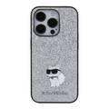 Karl Lagerfeld Fixed Glitter Case with Ikonik Logo Metal Pin - Silver - iPhone 15 Pro Max