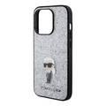 Karl Lagerfeld Fixed Glitter Case with Ikonik Logo Metal Pin - Silver - iPhone 15 Pro Max