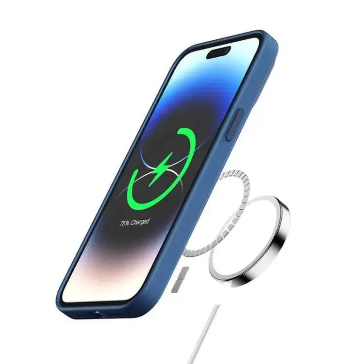 حافظة سيليكون فائقة النعومة من السيليكون Green Lion Magsafe لهاتف iPhone 15 Pro - أزرق غامق