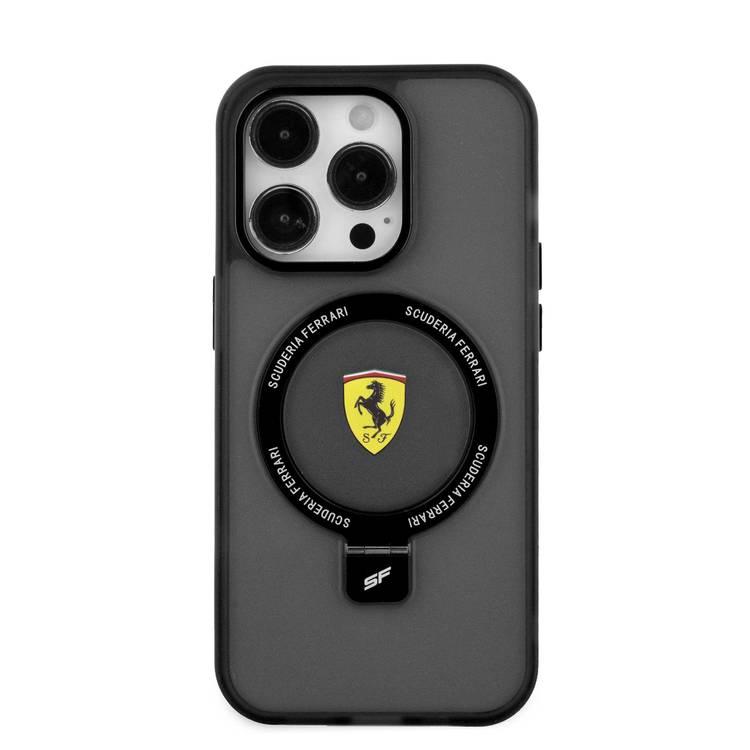 Ferrari iPhone 15 Pro For Magsafe Ring Stand Case - Black