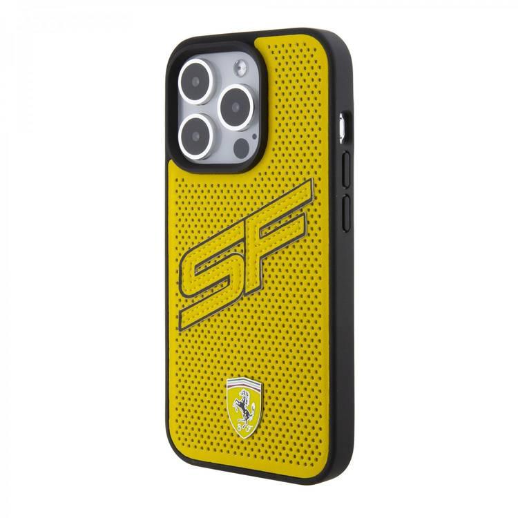 Ferrari iPhone 15 Pro For PU Leather Case with Big SF Perforated Design - Yellow