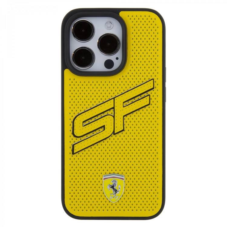 Ferrari iPhone 15 Pro For PU Leather Case with Big SF Perforated Design - Yellow