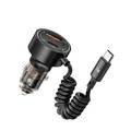 Porodo 60W  Black Transparent Dual Port Car Charger PD 30W QC 18W with Coil