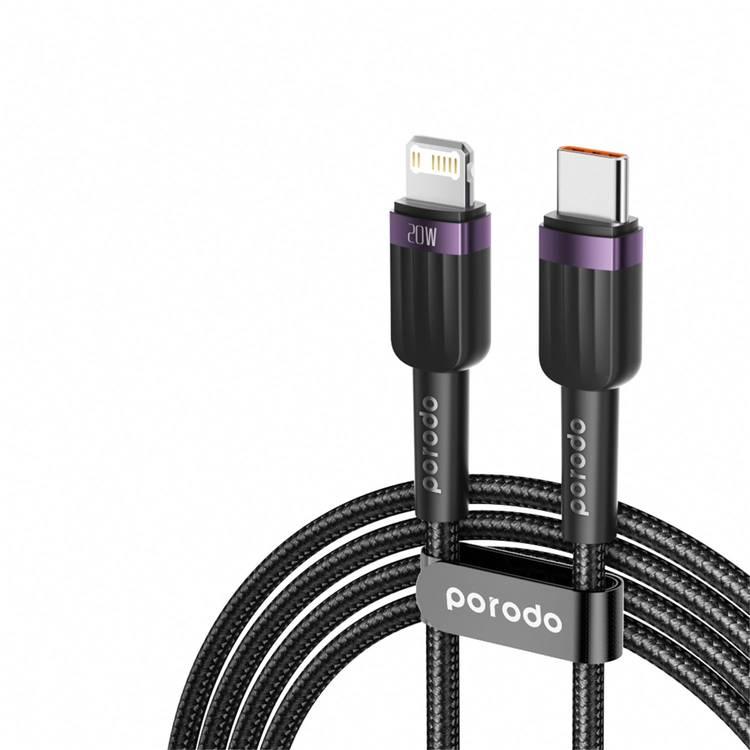 Porodo Braided 1M PD20W USB-C to Lightning Fast charging Cable - Purple