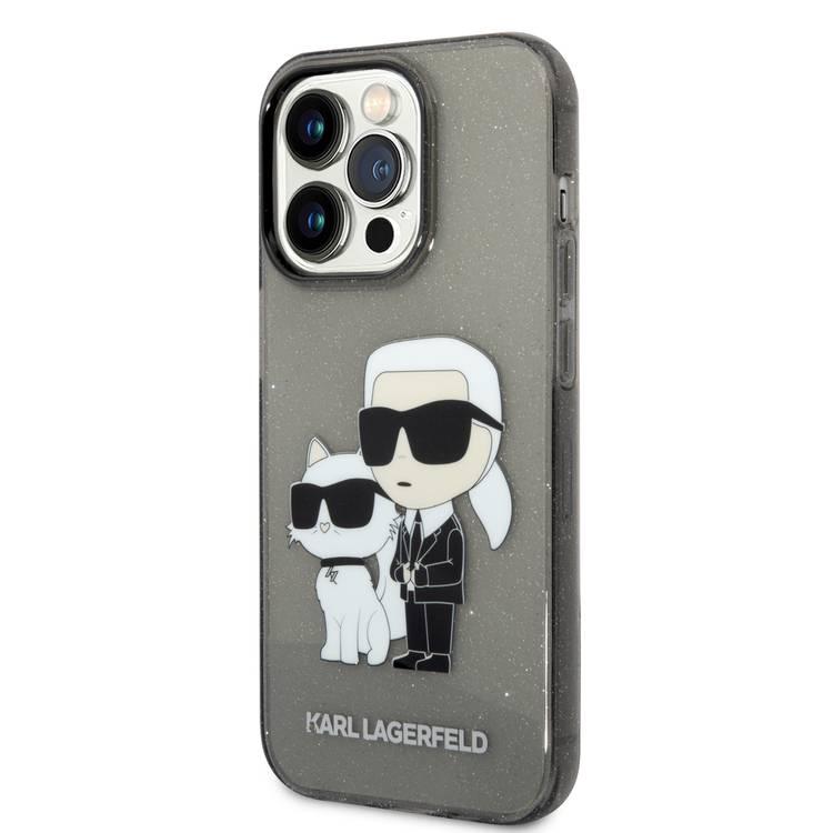 Karl Lagerfeld IML Glitter NFT Karl & Choupette  Hard Case for iPhone 15 Pro Max- Black - أسود