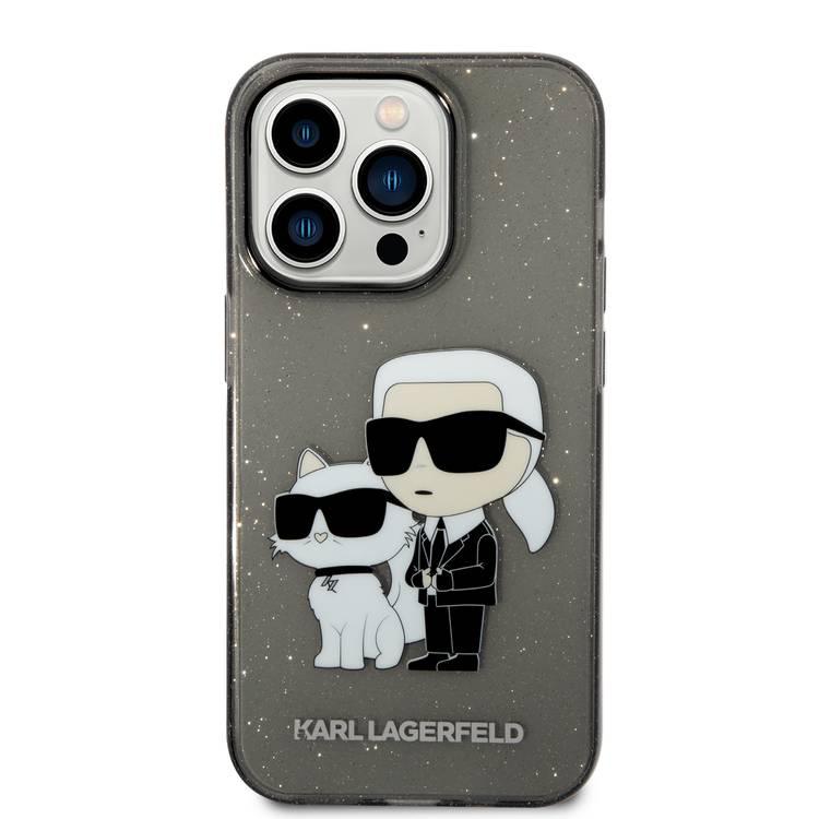 Karl Lagerfeld IML Glitter NFT Karl & Choupette  Hard Case for iPhone 15 Pro Max- Black - أسود