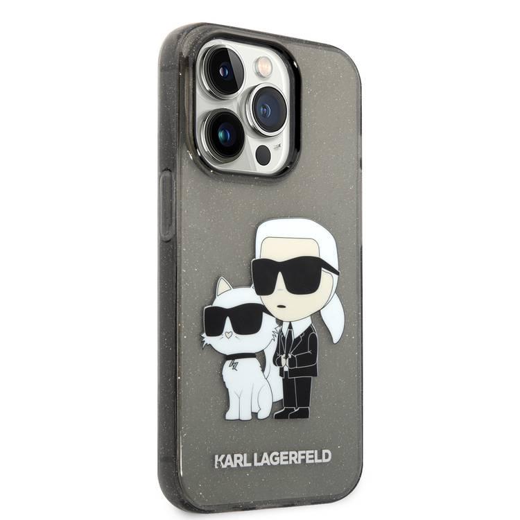 Karl Lagerfeld IML Glitter NFT Karl & Choupette  Hard Case for iPhone 15 Pro Max- Black - أسود