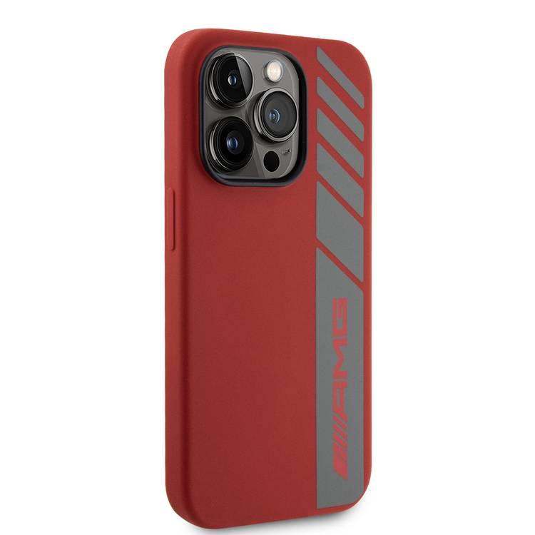 حافظة AMG MagSafe من السيليكون مع نمط شعار AMG عمودي لسلسلة iPhone 15 - أحمر - iPhone 15 Pro Max