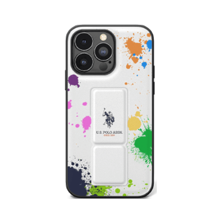 U.S.Polo Assn. iPhone 15 Pro Max For PU Leather Gripstand with Paint White Pattern Case - White