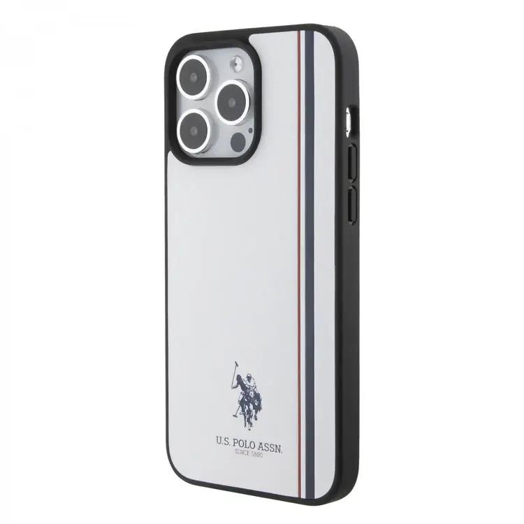 U.S. Polo Assn. iPhone 15 Pro For PU Leather Case with DH Tricolor Line - White