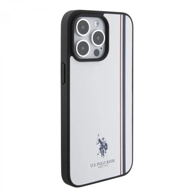 U.S. Polo Assn. iPhone 15 Pro For PU Leather Case with DH Tricolor Line - White