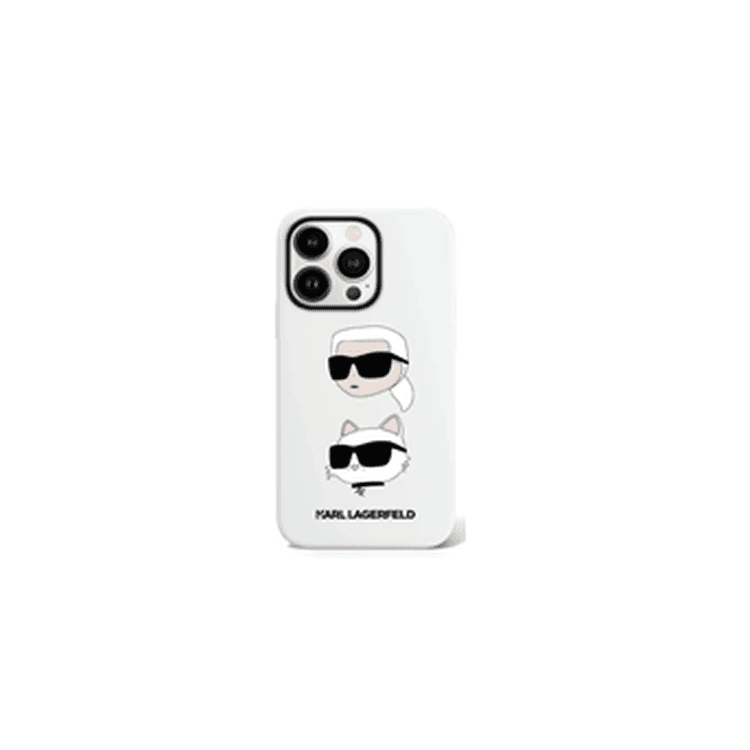 Karl Lagerfeld iPhone 15 Pro For Silicone Hard Case With Karl Lagerfeld & Choupette Heads - White