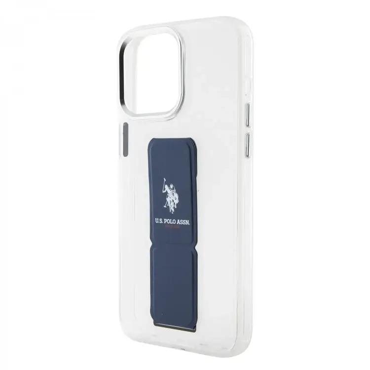 U.S.Polo Assn. iPhone 15 Pro For Clear Case with Leather Gripstand - Clear