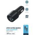 Powerology Dual Port Car Charger PD 35W USB-A 12W with Type-C to Mfi Lightning Cable - Black - أسود