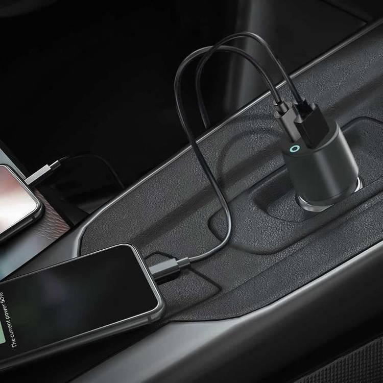 Powerology Dual Port Car Charger PD 35W USB-A 12W with Type-C to Mfi Lightning Cable - Black