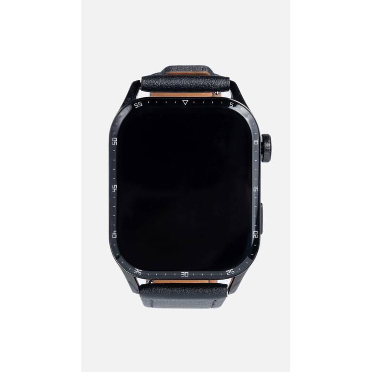 Porodo Lenox Smart Watch 1.91  Wide Touch Screen with Black Leather Strap - Black